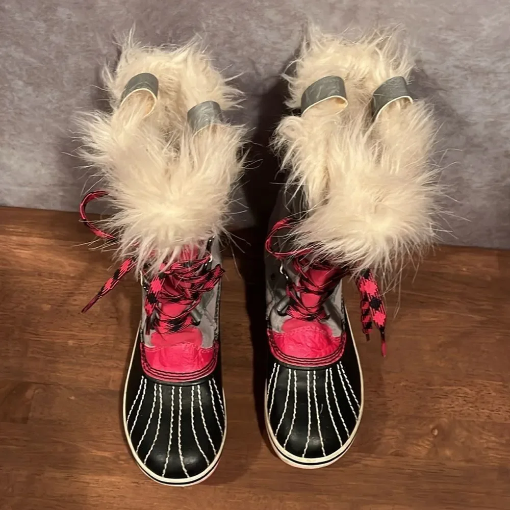 Sorel pink gray Tofino Nori fur snow winter boots size 3